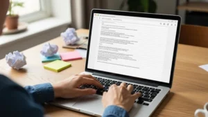 A person capturing daily thoughts in an online notepad for better focus.