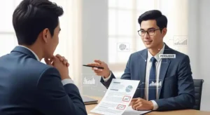 Persuasive writing illustration showing one person convincing another.